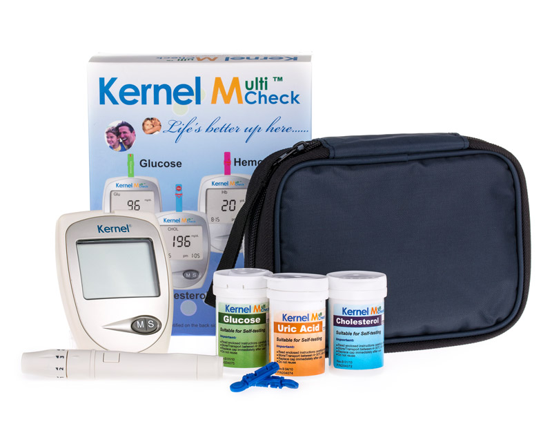 Uric Acid, Cholesterol and Glucose Meter Kit. 